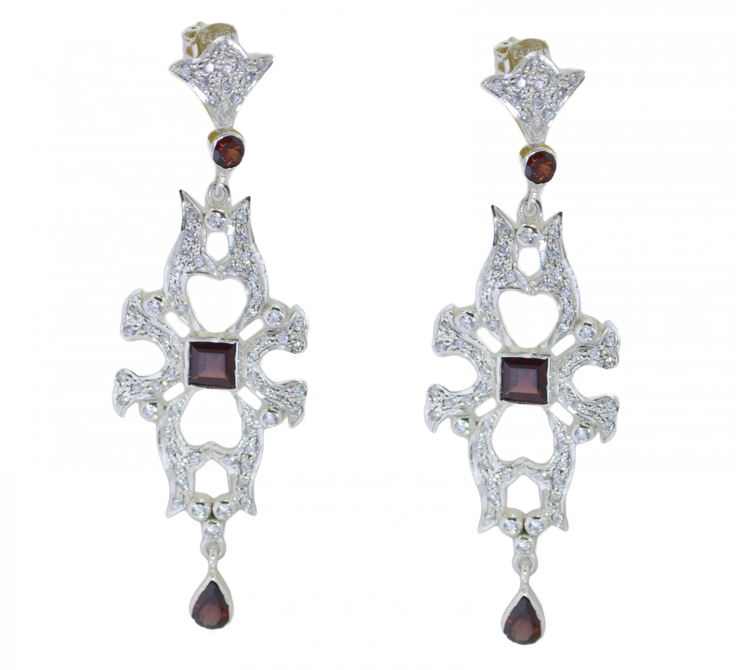 fair Garnet 925 Solid Sterling Silver Red Earring genuine simply US