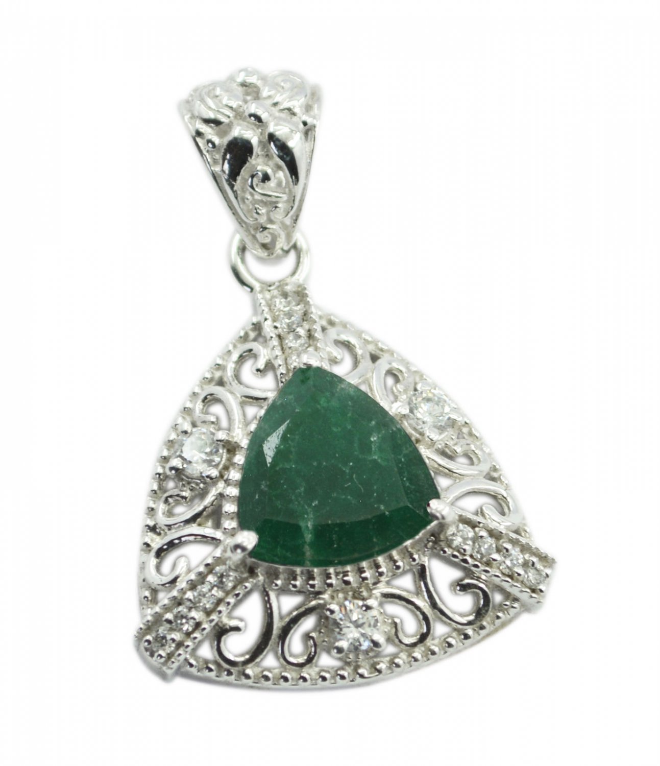 excellent Indian Emerald 925 Sterling Silver Green Pendant genuine handmade US