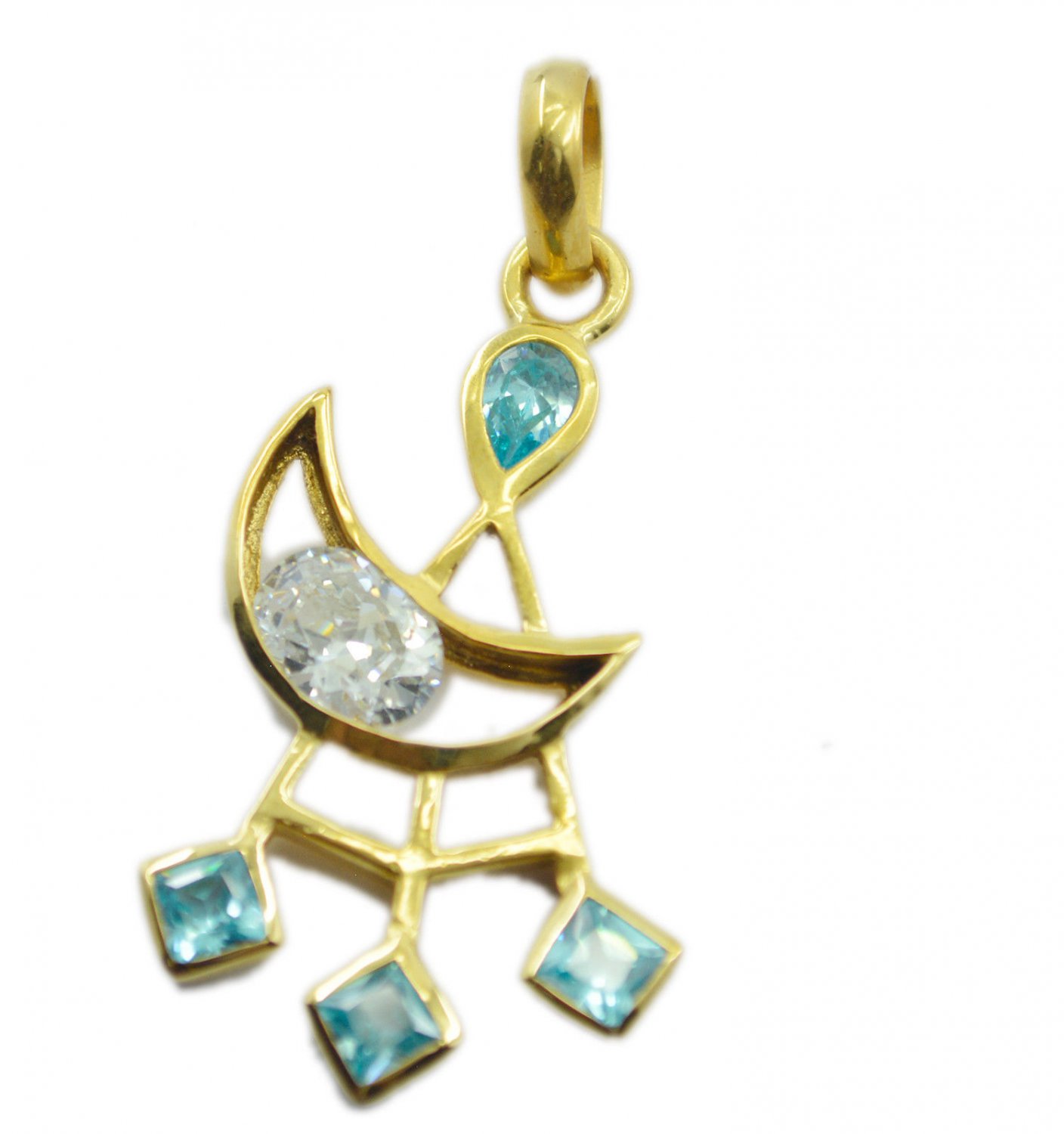 splendid blue topaz cz Gold Plated Blue Pendent Glass gemstones US