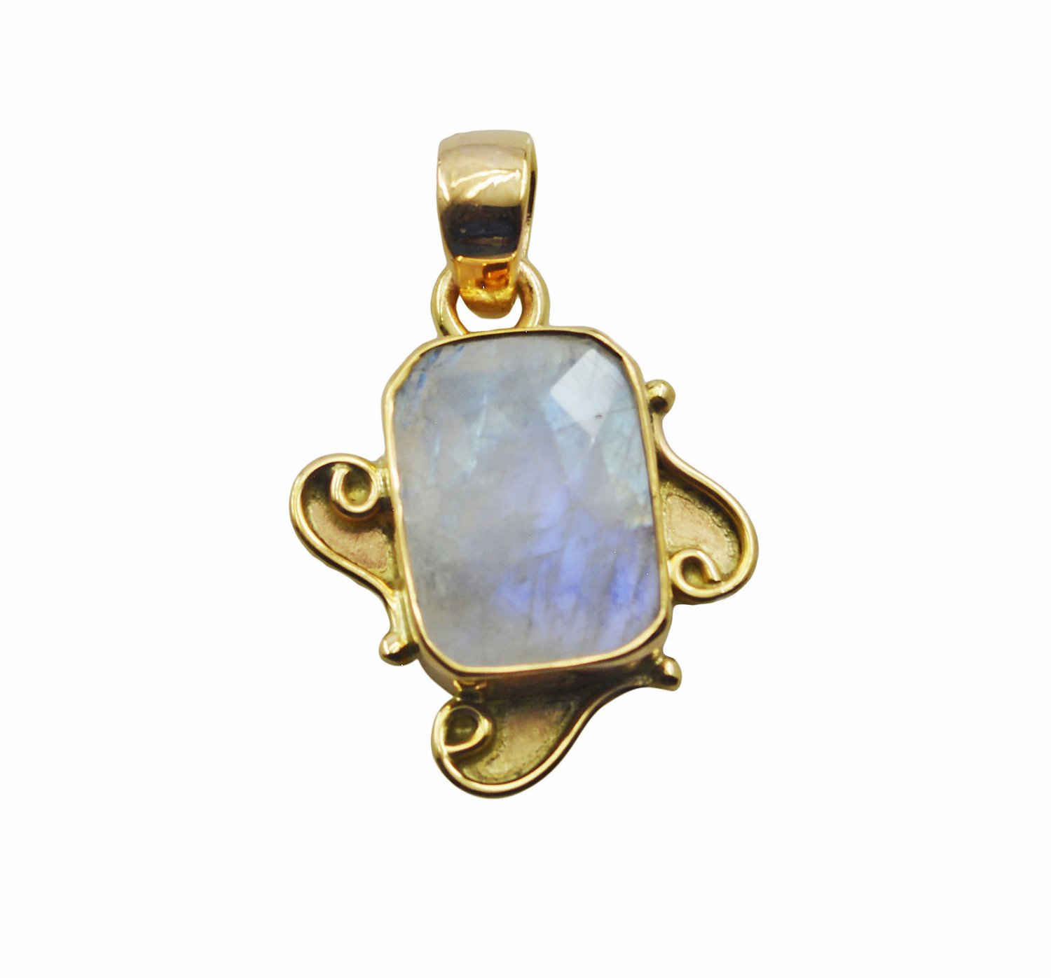 comely Rainbow Moonstone Gold Plated White Pendant Glass jaipur US