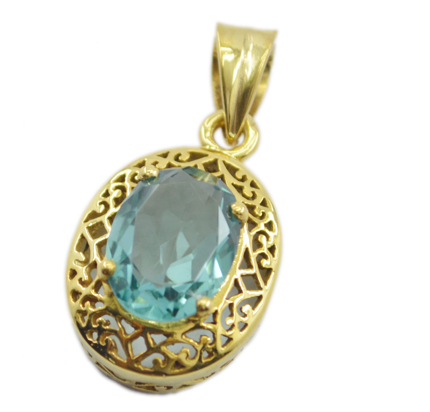 bonnie blue topaz cz Gold Plated Blue Pendent Glass handmade US