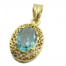 bonnie blue topaz cz Gold Plated Blue Pendent Glass handmade US