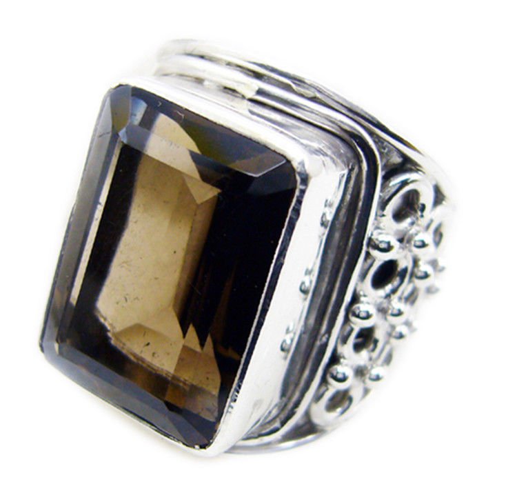 fair Smoky Quartz 925 Sterling Silver Brown Ring genuine Designer US
