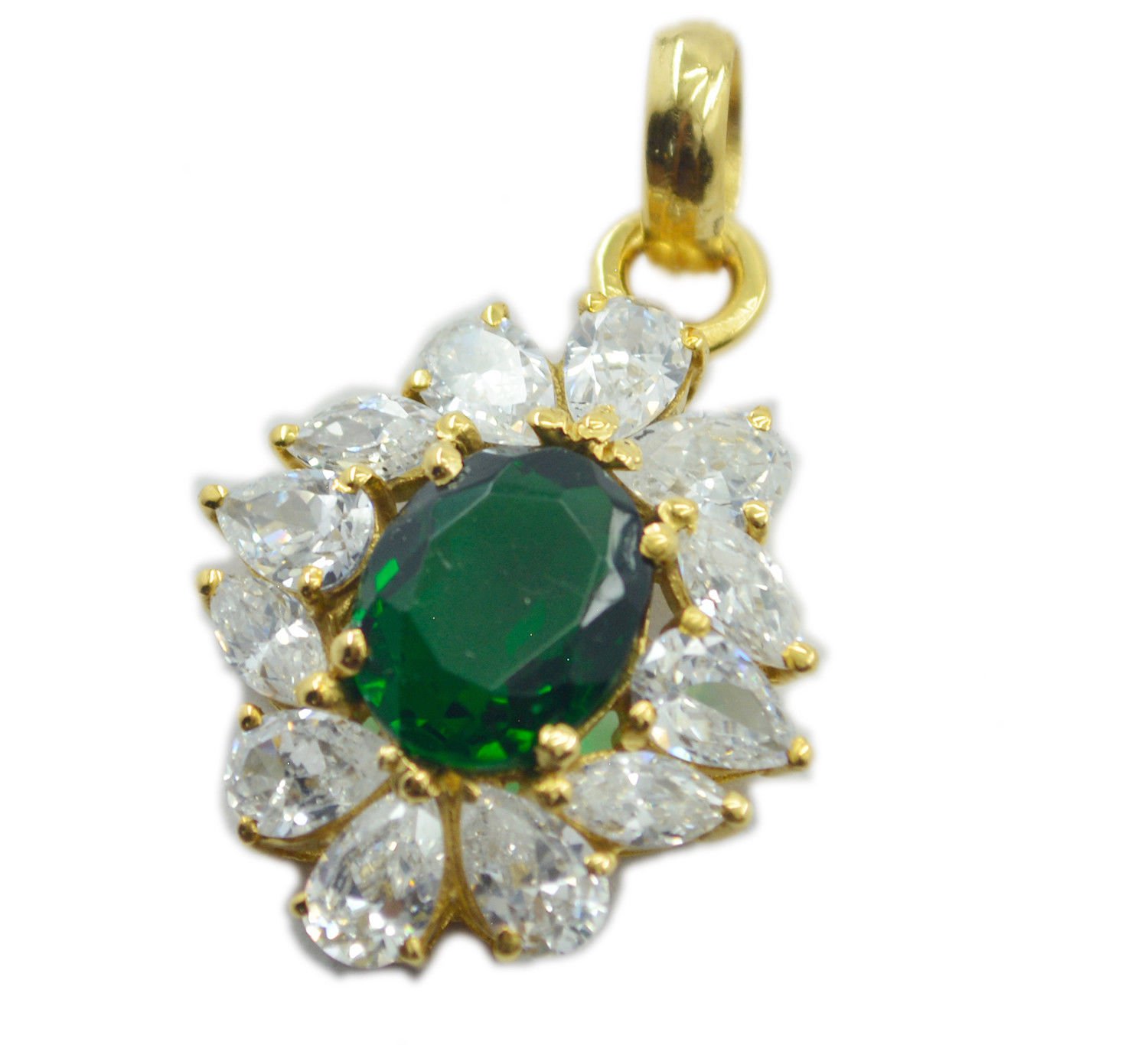 classy Emerald CZ Gold Plated Green Pendent Glass easily US