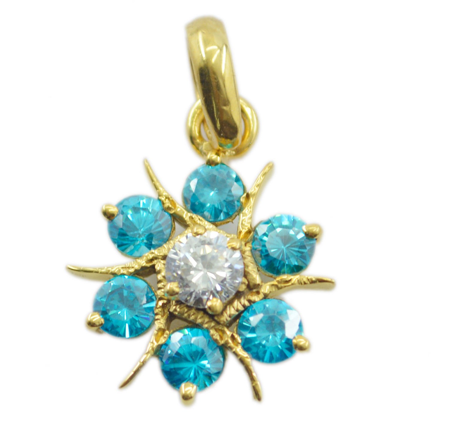 resplendent blue topaz cz Gold Plated Blue Pendent Glass indian US