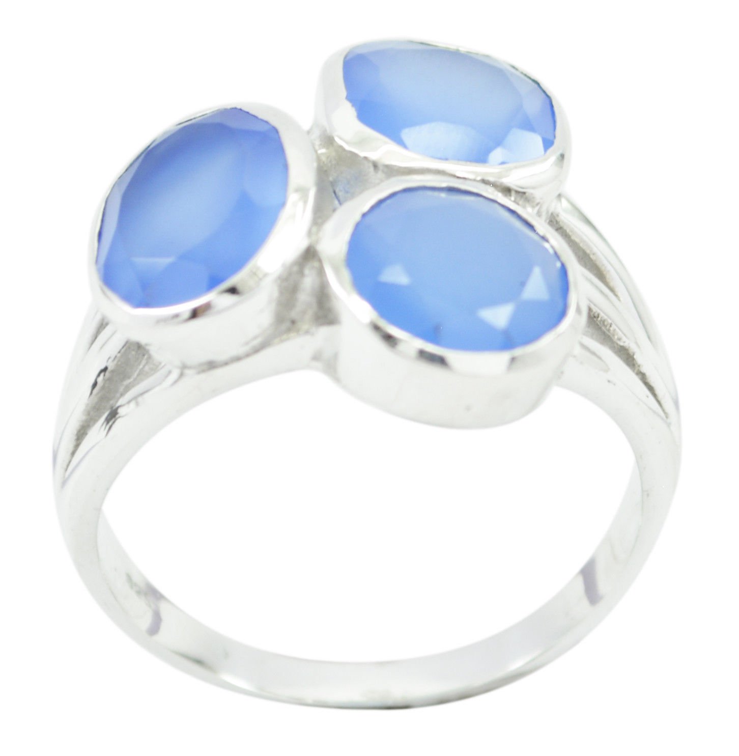 gorgeous genuine Chalcedony Blue Gemstones Silver Ring gift for boxing day US SZ
