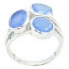 gorgeous genuine Chalcedony Blue Gemstones Silver Ring gift for boxing day US SZ