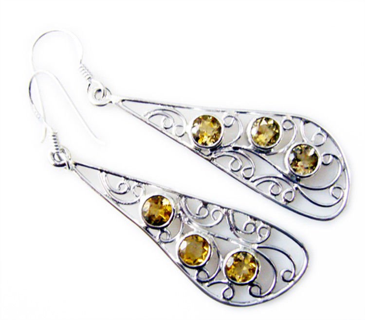 comely Citrine 925 Sterling Silver Yellow Earring genuine Designer US