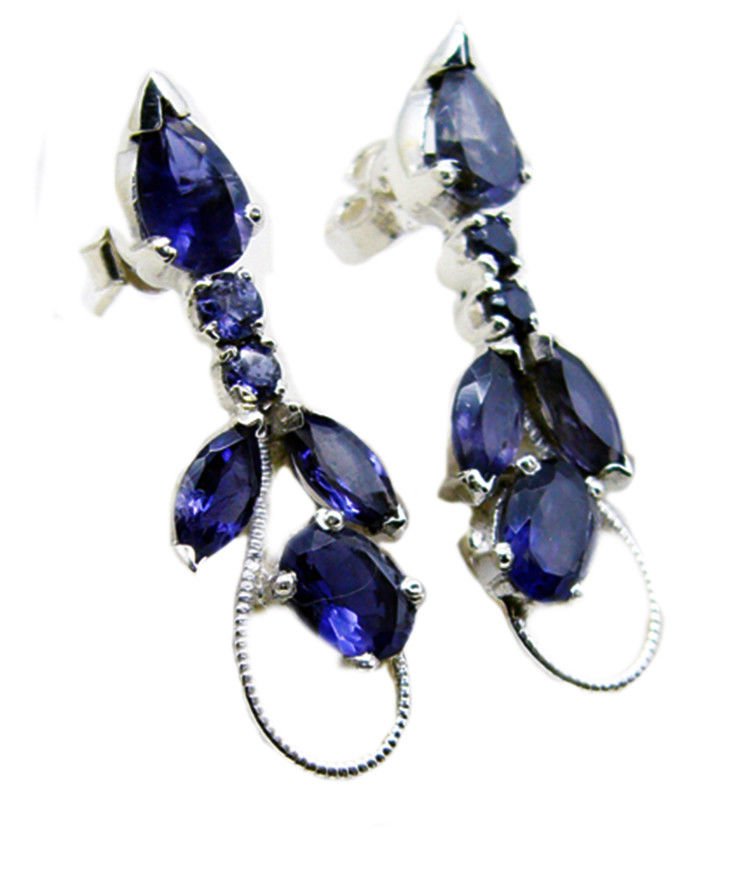 grand Iolite 925 Sterling Silver Blue Earring genuine handmade US