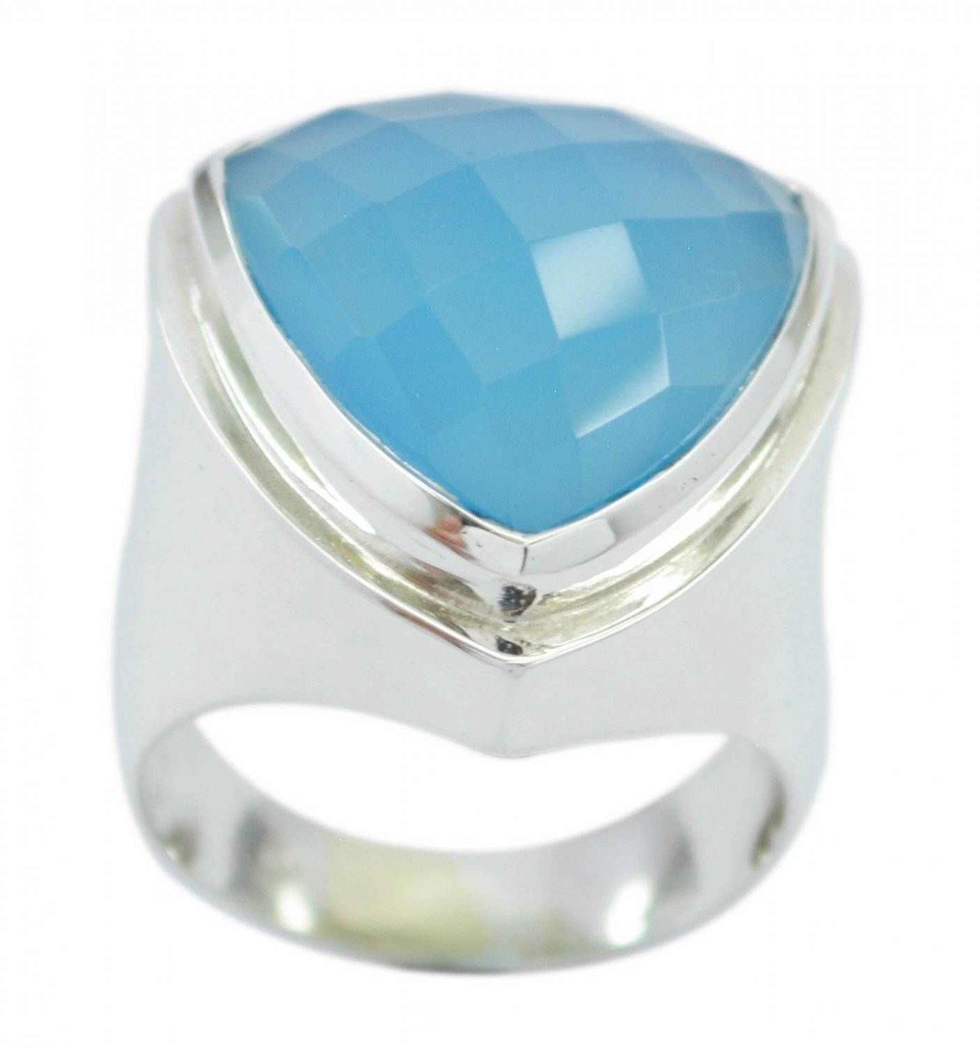 radiant genuine Chalcedony Blue Gemstones Silver Ring gift teachers day US SZ6-9