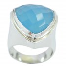 radiant genuine Chalcedony Blue Gemstones Silver Ring gift teachers day US SZ6-9