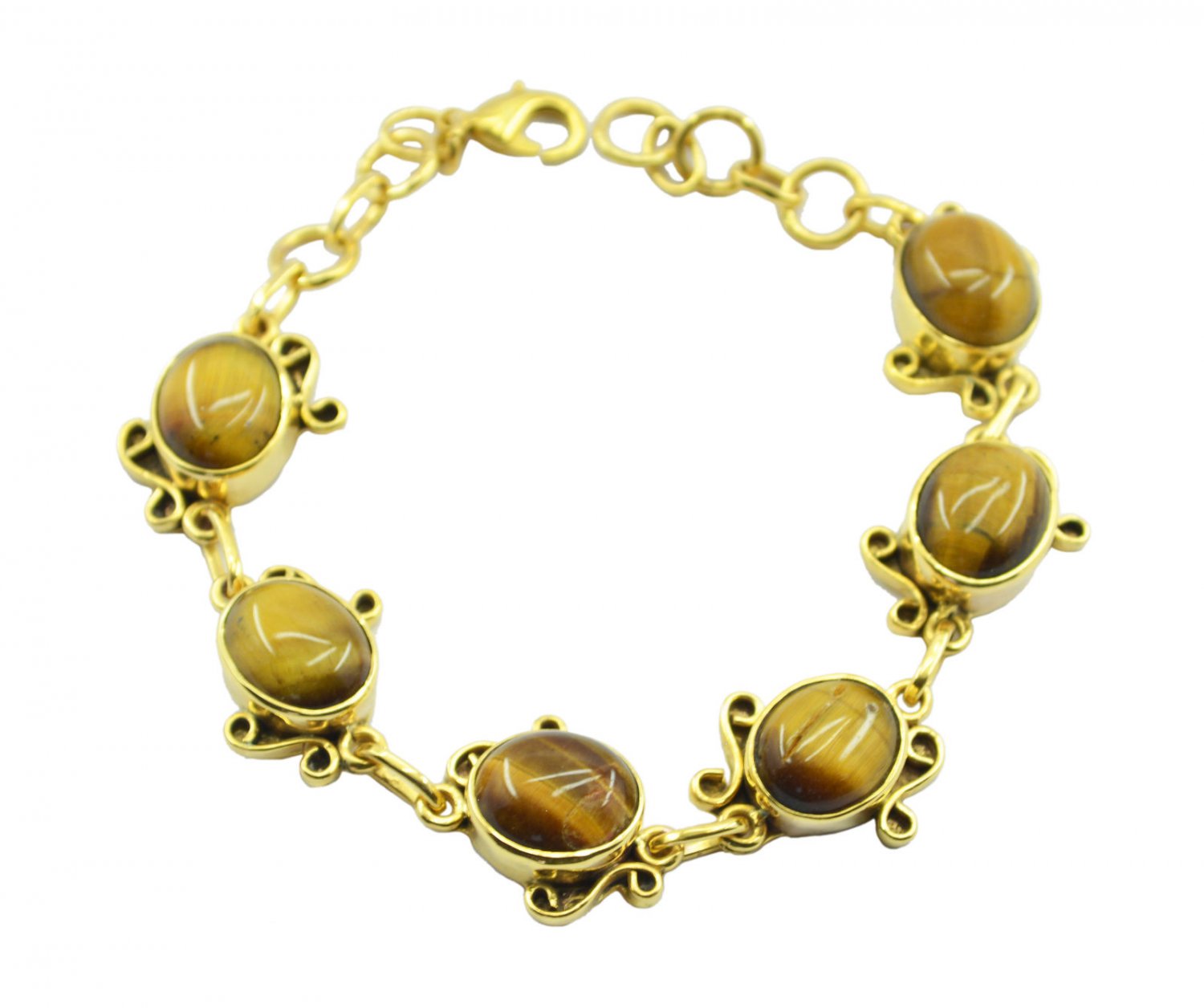 resplendent Tigers Eye Gold Plated Brown Bracelet Natural india US gift