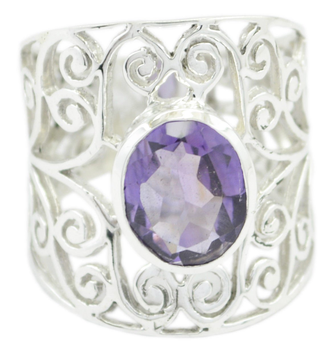 handsome Natural Amethyst Purple Gemstone Silver Ring gift cyber Monday US SZ6-9