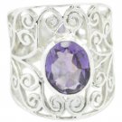 handsome Natural Amethyst Purple Gemstone Silver Ring gift cyber Monday US SZ6-9