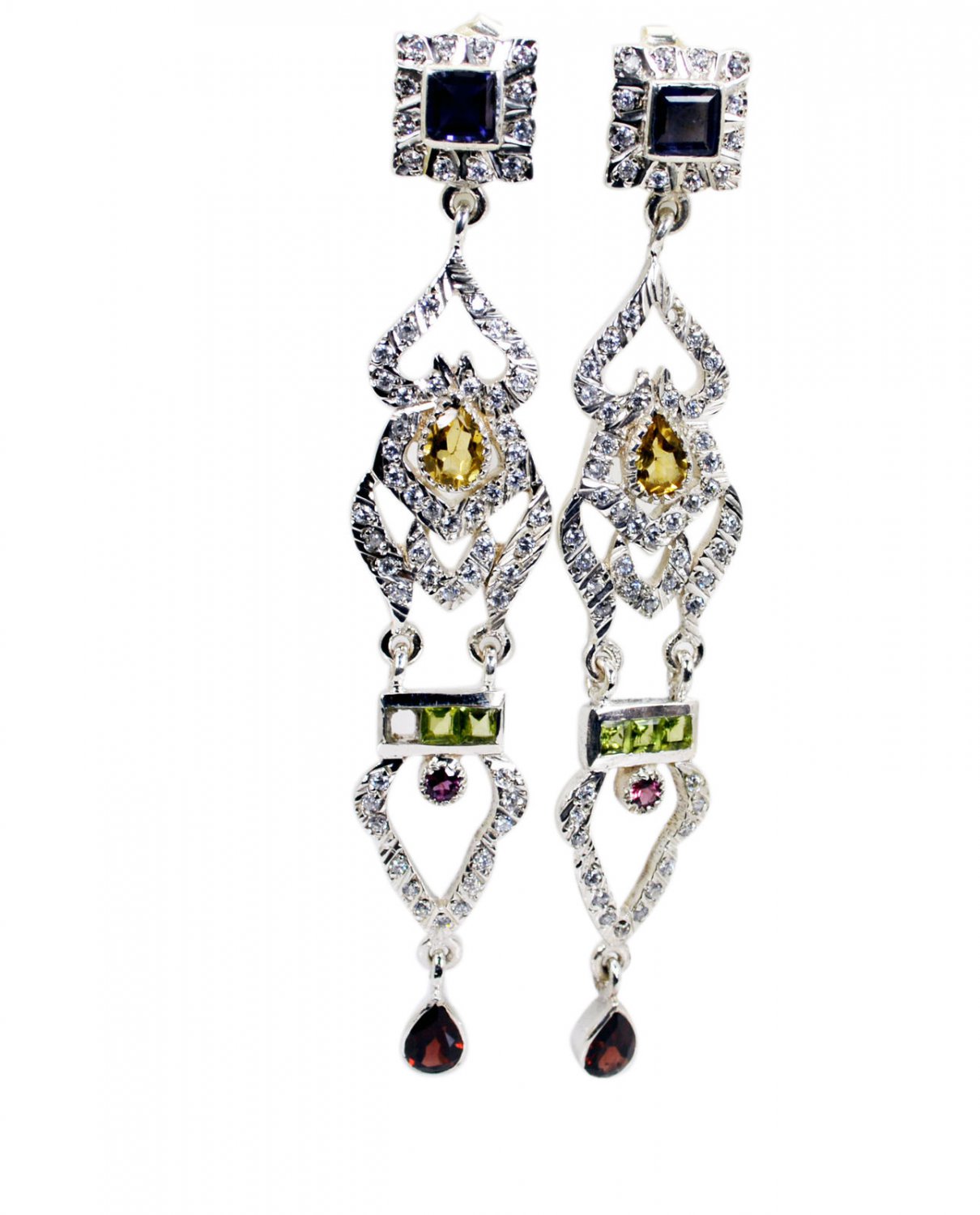 fair Multi Gemstone 925 Solid Sterling Silver Multi Earring genuine usual US