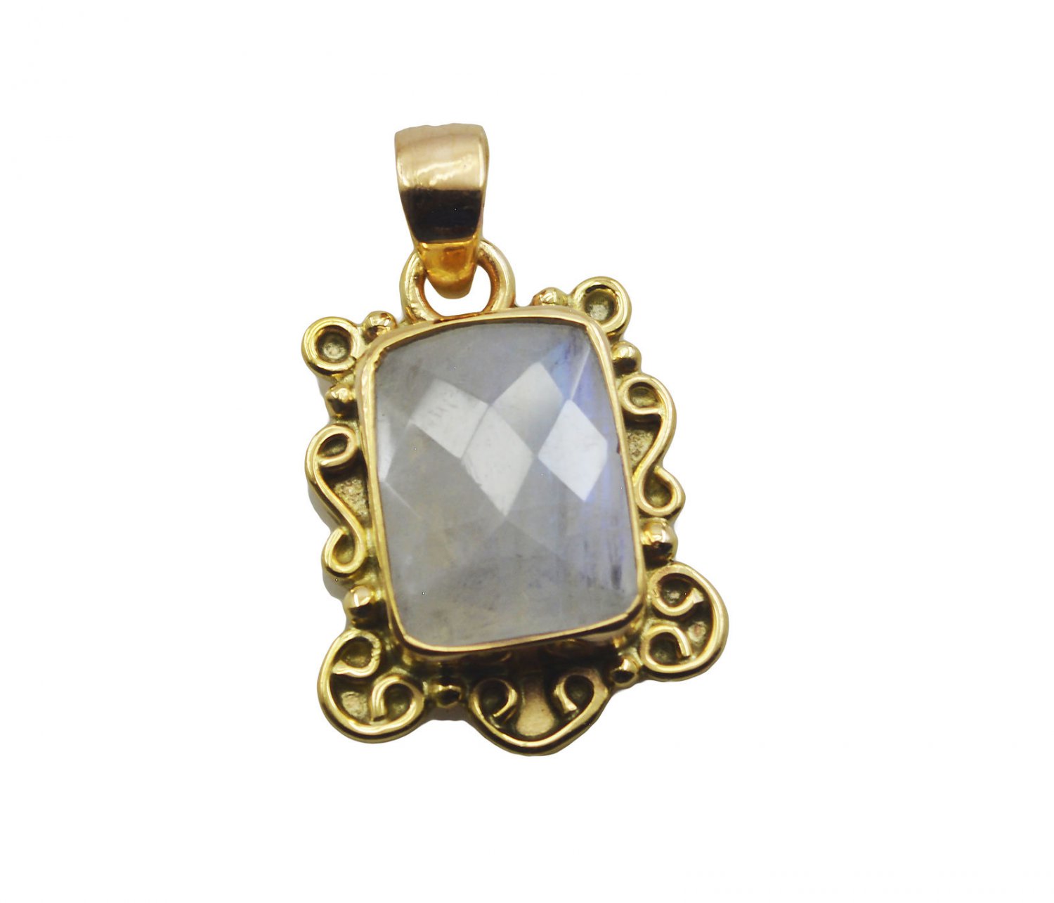 exquisite Rainbow Moonstone Gold Plated White Pendant Glass jewelry US
