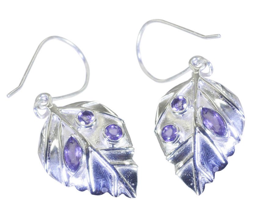 excellent Amethyst 925 Sterling Silver Purple Earring genuine casually US