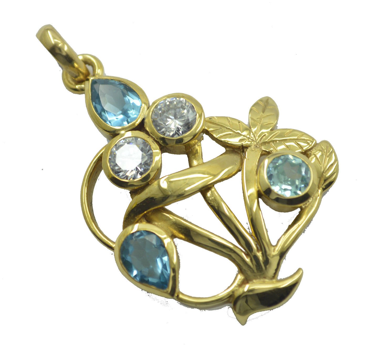 adorable Blue Topaz CZ Gold Plated Blue Pendant Glass jewelry US