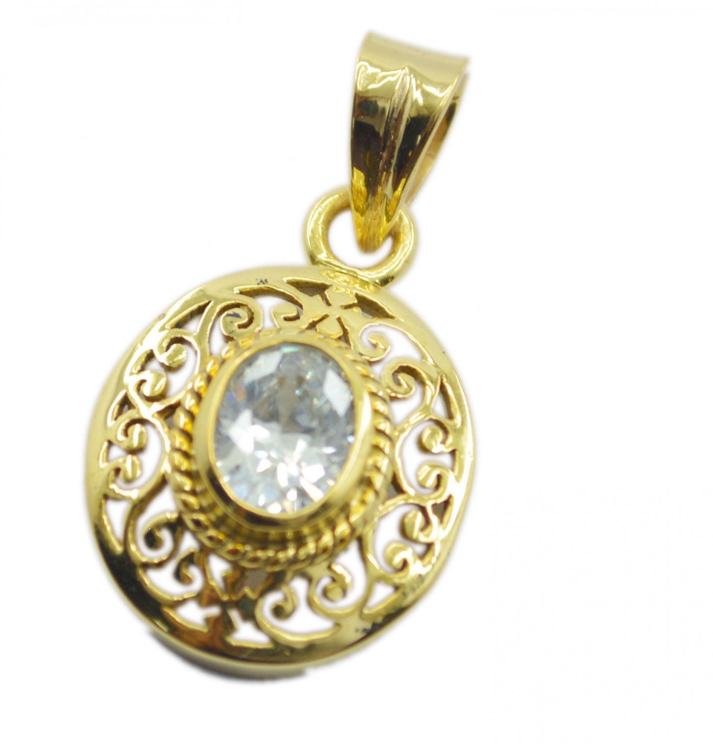 pleasing White CZ Gold Plated White Pendent Glass gemstone US