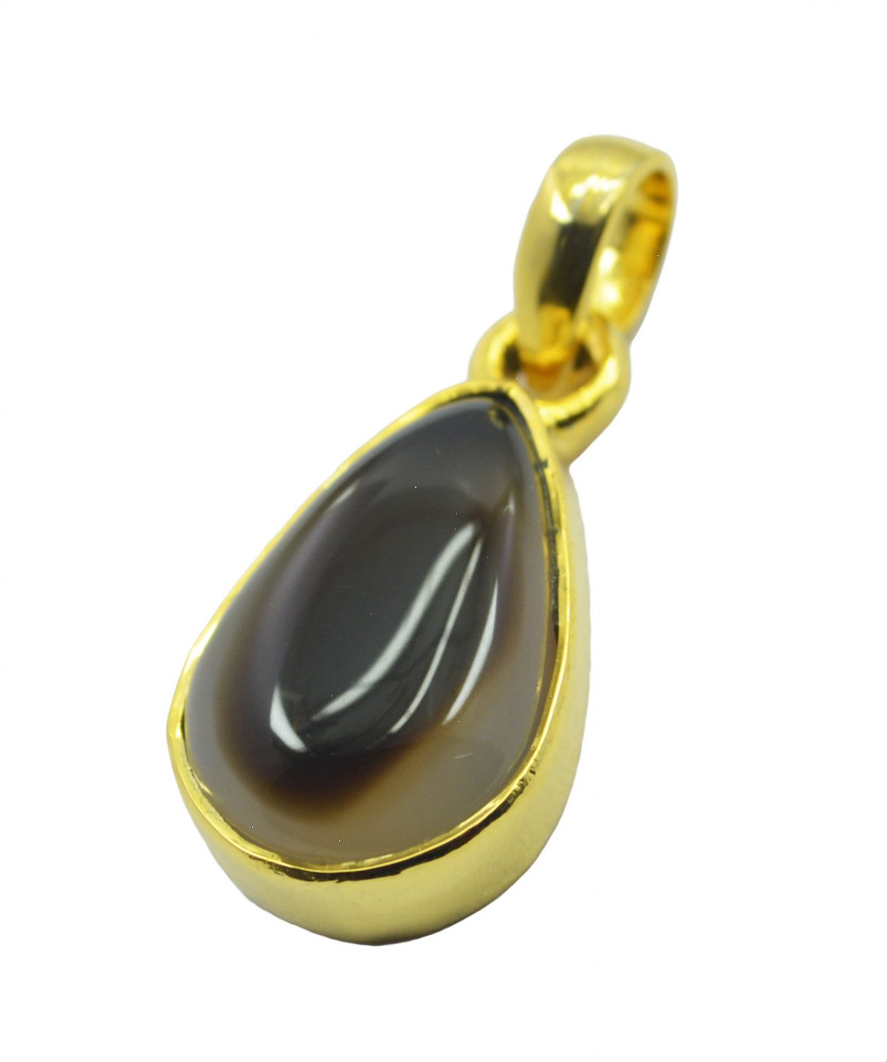 excellent Black Onyx Gold Plated Black Pendant Glass handcrafted US