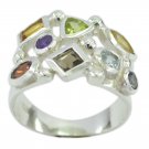 genuine Multi Multicolor Gemstones Silver Ring gift for christmas day US SZ 5-14