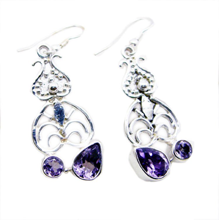 handsome Amethyst 925 Sterling Silver Purple Earring genuine usual US