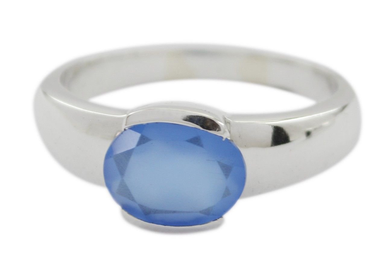 delicate real Chalcedony Blue Gems Silver Ring men and women jewelry US SZ 5-14