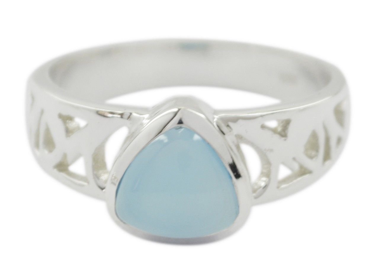 enticing Blue Chalcedony 925 Sterling Silver Blue Ring Natural jaipur US