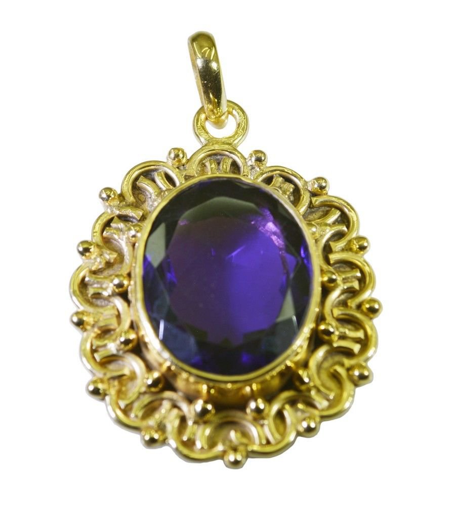 cute Amethyst Gold Plated Purple Pendant Glass gemstones US