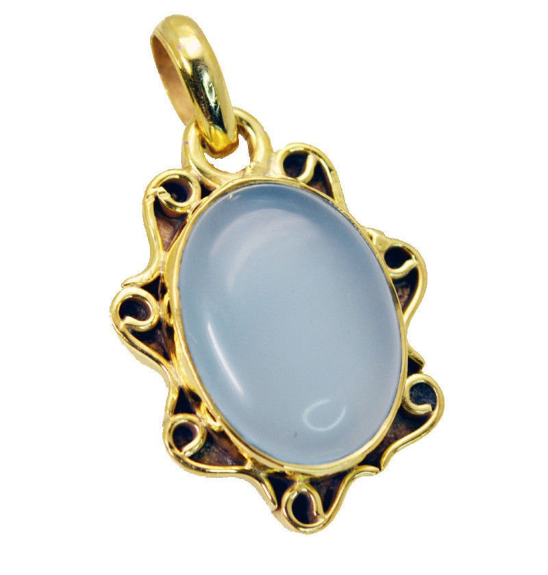 fine Blue Chalcedony Gold Plated Blue Pendant Fashion indian US