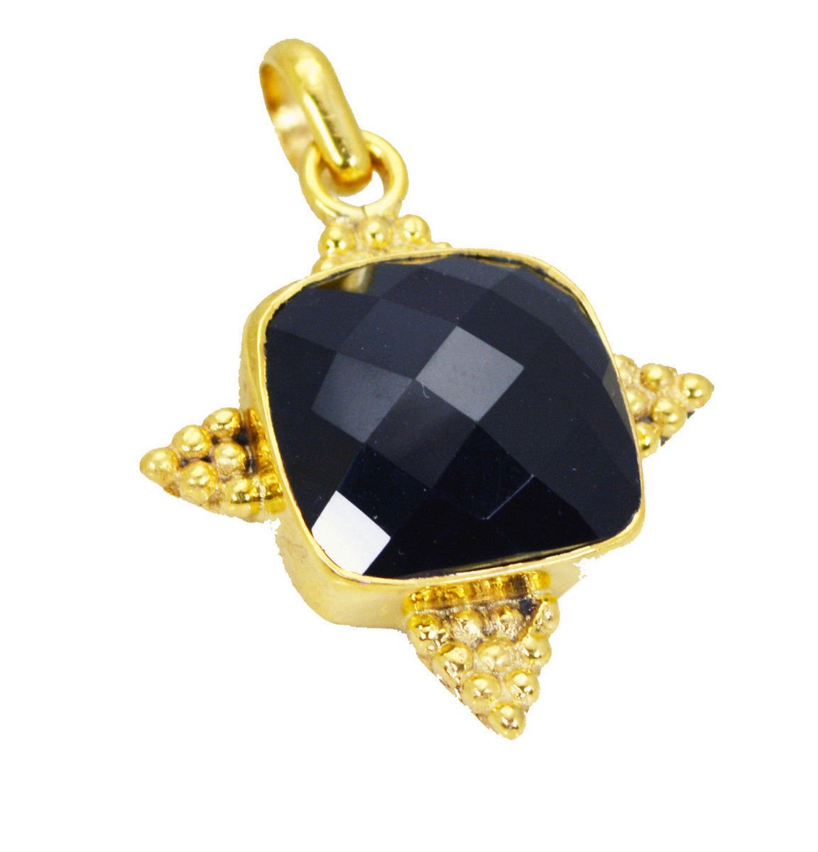 fine Black onyx Gold Plated Black Pendant Glass gemstones US