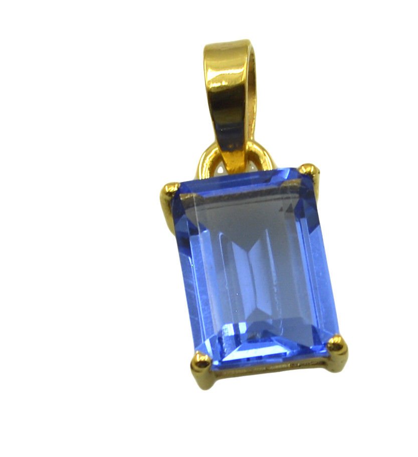 resplendent Blue Shappire CZ Gold Plated Blue Pendant Glass jaipur US