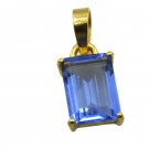 resplendent Blue Shappire CZ Gold Plated Blue Pendant Glass jaipur US