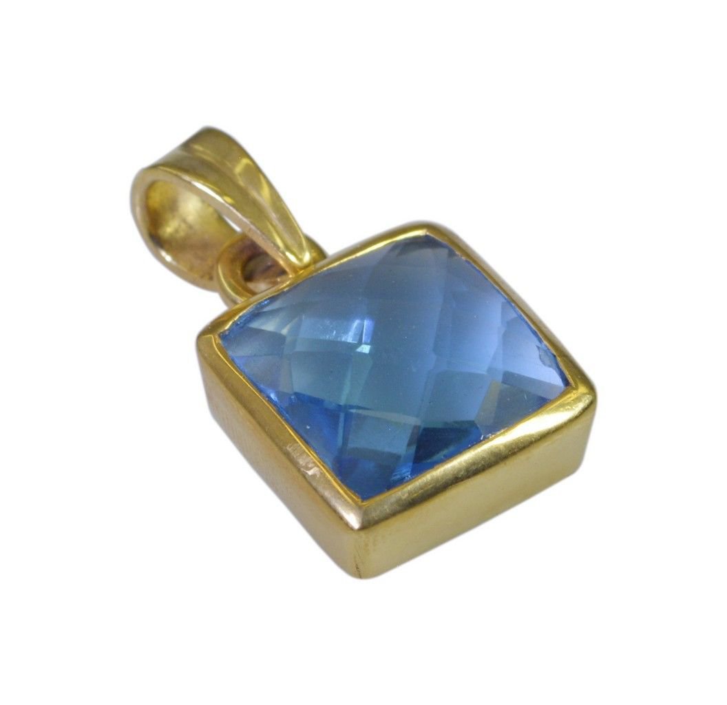 delicate Blue Topaz CZ Gold Plated Blue Pendant Glass Designer US