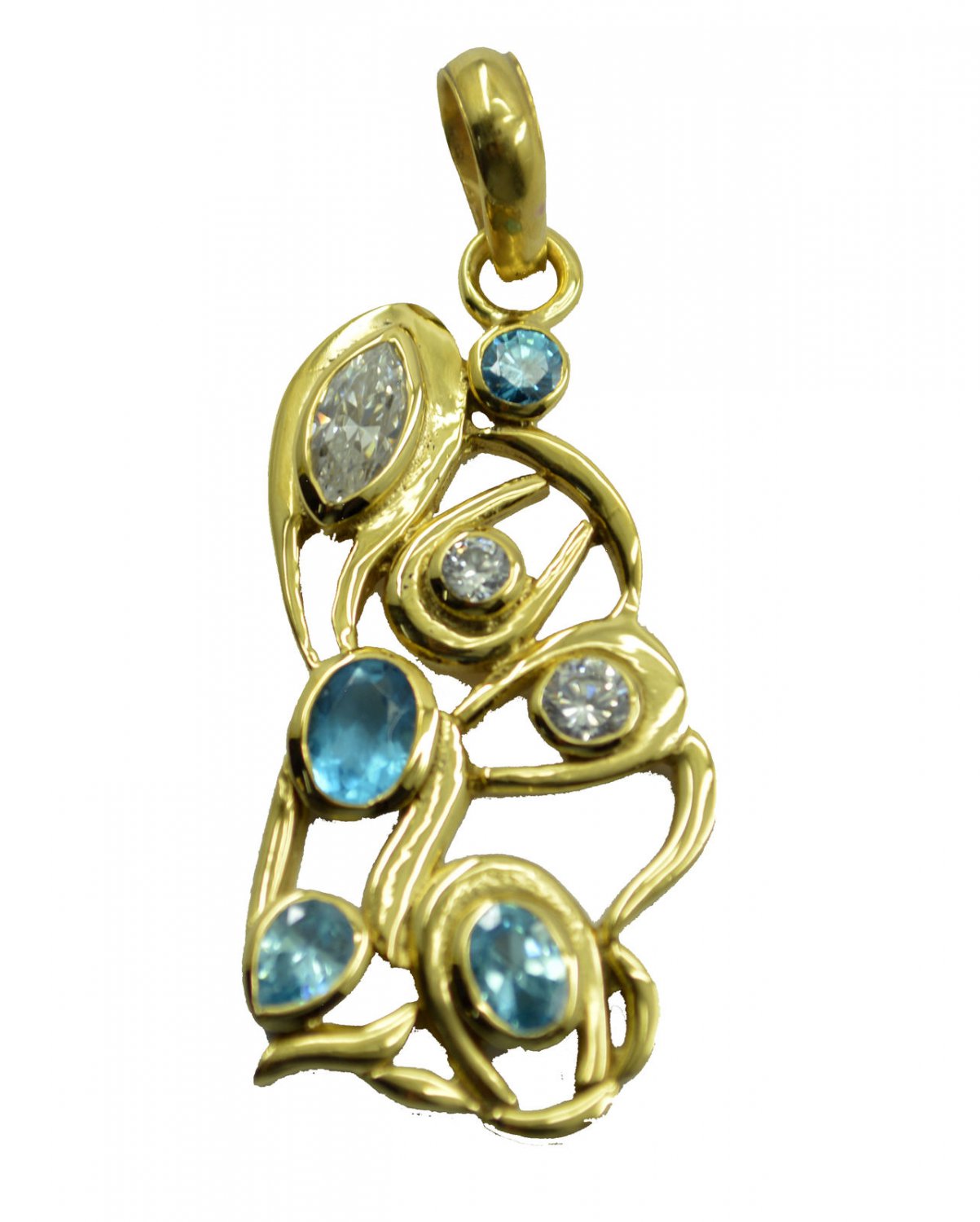 excellent Blue Topaz CZ Gold Plated Blue Pendant Glass handmade US