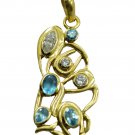 excellent Blue Topaz CZ Gold Plated Blue Pendant Glass handmade US