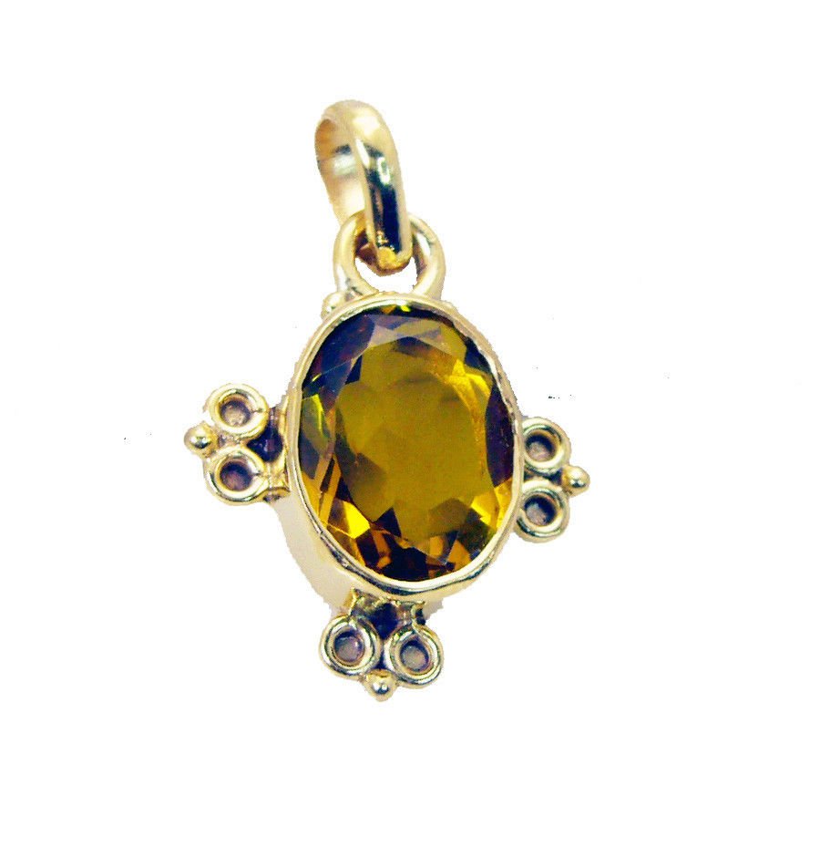fine Citrine CZ Gold Plated Yellow Pendant Fashion Designer US
