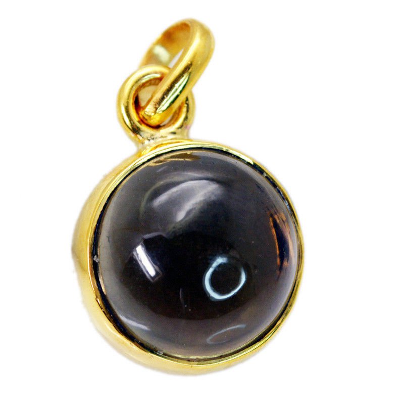 fine Smoky Quartz Gold Plated Brown Pendant Glass indian US