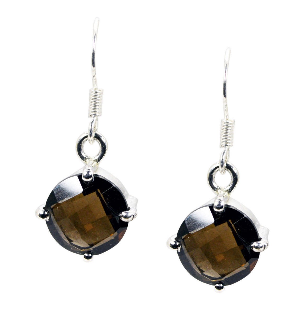 excellent Smoky Quartz Solid Sterling Silver Brown Earring genuine jewelry US