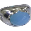 grand Blue Chalcedany 925 Solid Sterling Silver Blue Ring Natural common US