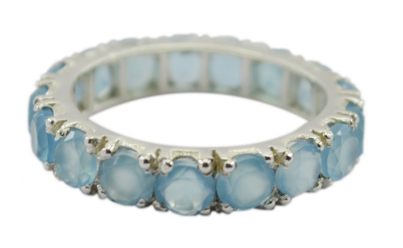 delicate Blue Chalcedony 925 Sterling Silver Blue Ring Natural handmade US