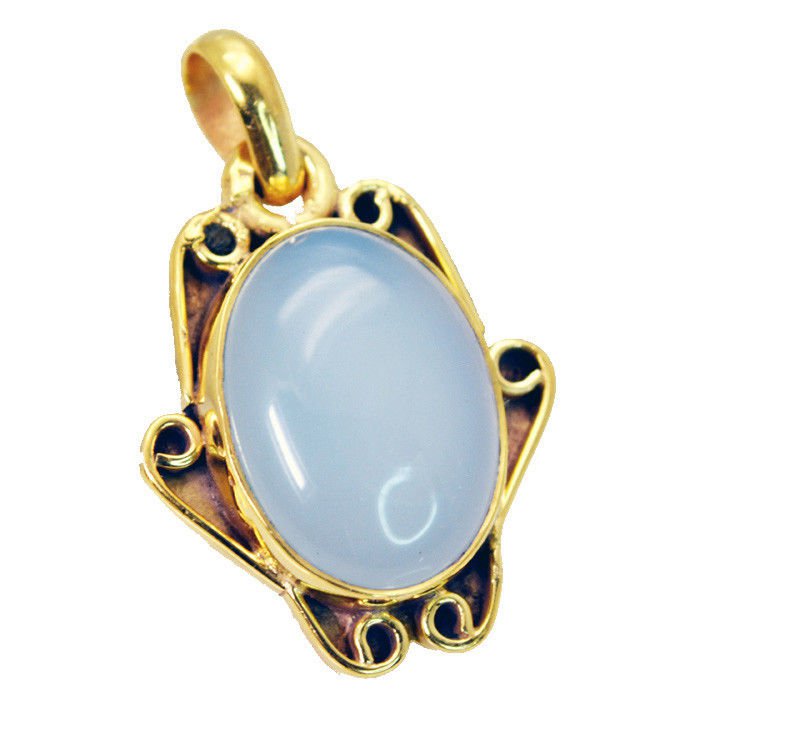 elegant Blue Chalcedony Gold Plated Blue Pendant Fashion handmade US