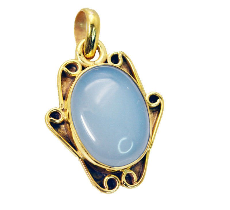 enticing Blue Chalcedony Gold Plated Blue Pendant Glass handcrafted US