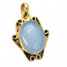 enticing Blue Chalcedony Gold Plated Blue Pendant Glass handcrafted US