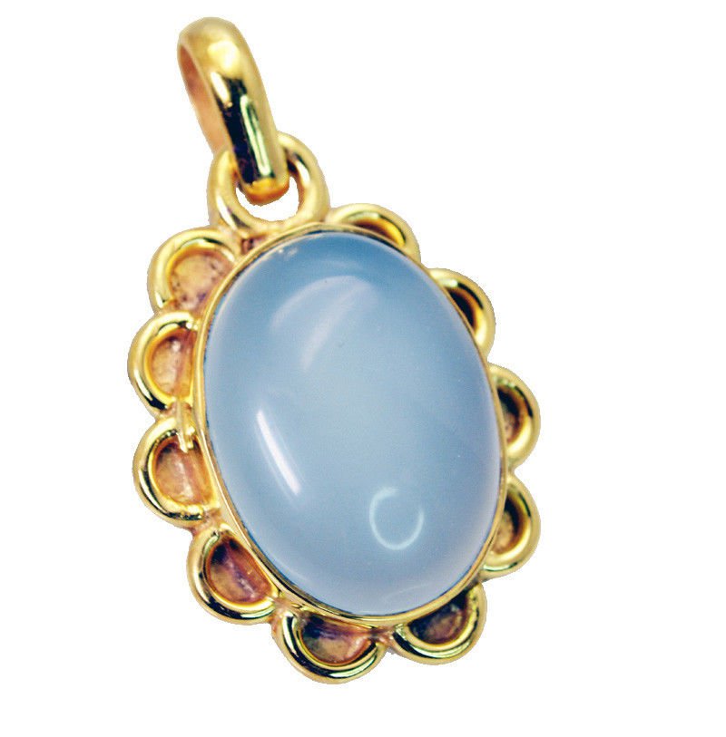 grand Blue Chalcedony Gold Plated Blue Pendant Glass jewellery US