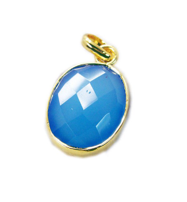 inviting Blue Chalcedony Gold Plated Blue Pendant Glass gemstone US