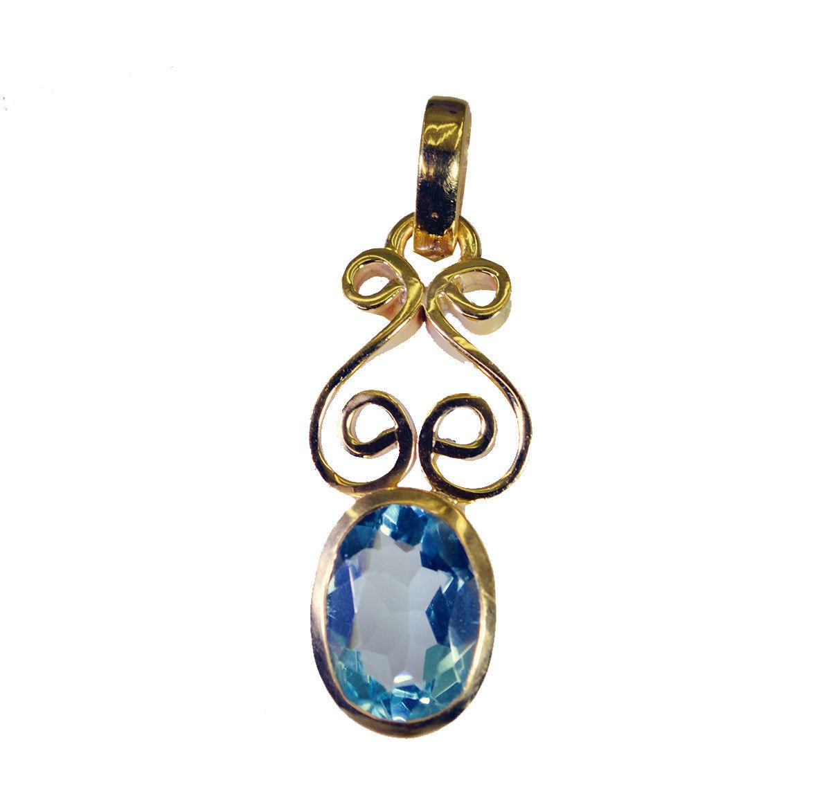 splendid Blue Topaz CZ Gold Plated Blue Pendant Glass jewelry US
