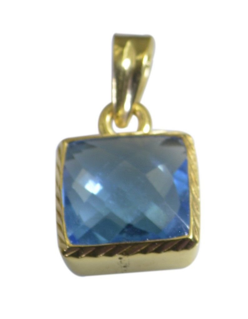 classy Blue Topaz CZ Gold Plated Blue Pendant Glass gemstone US