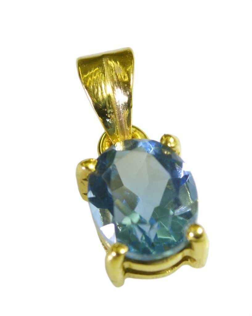 fine Blue Topaz CZ Gold Plated Blue Pendant Glass normaly US