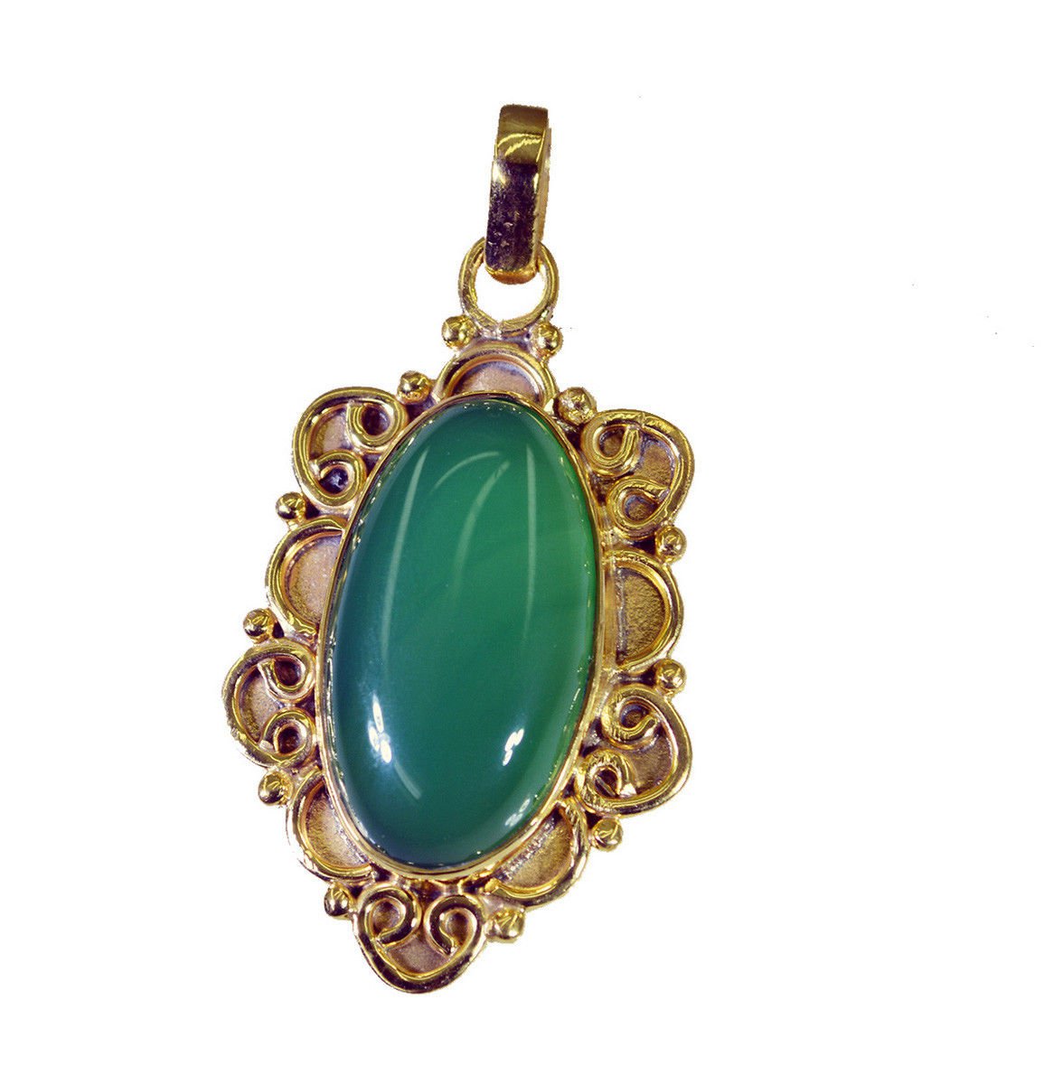 exquisite Green Onyx Gold Plated Green Pendant Glass indian US